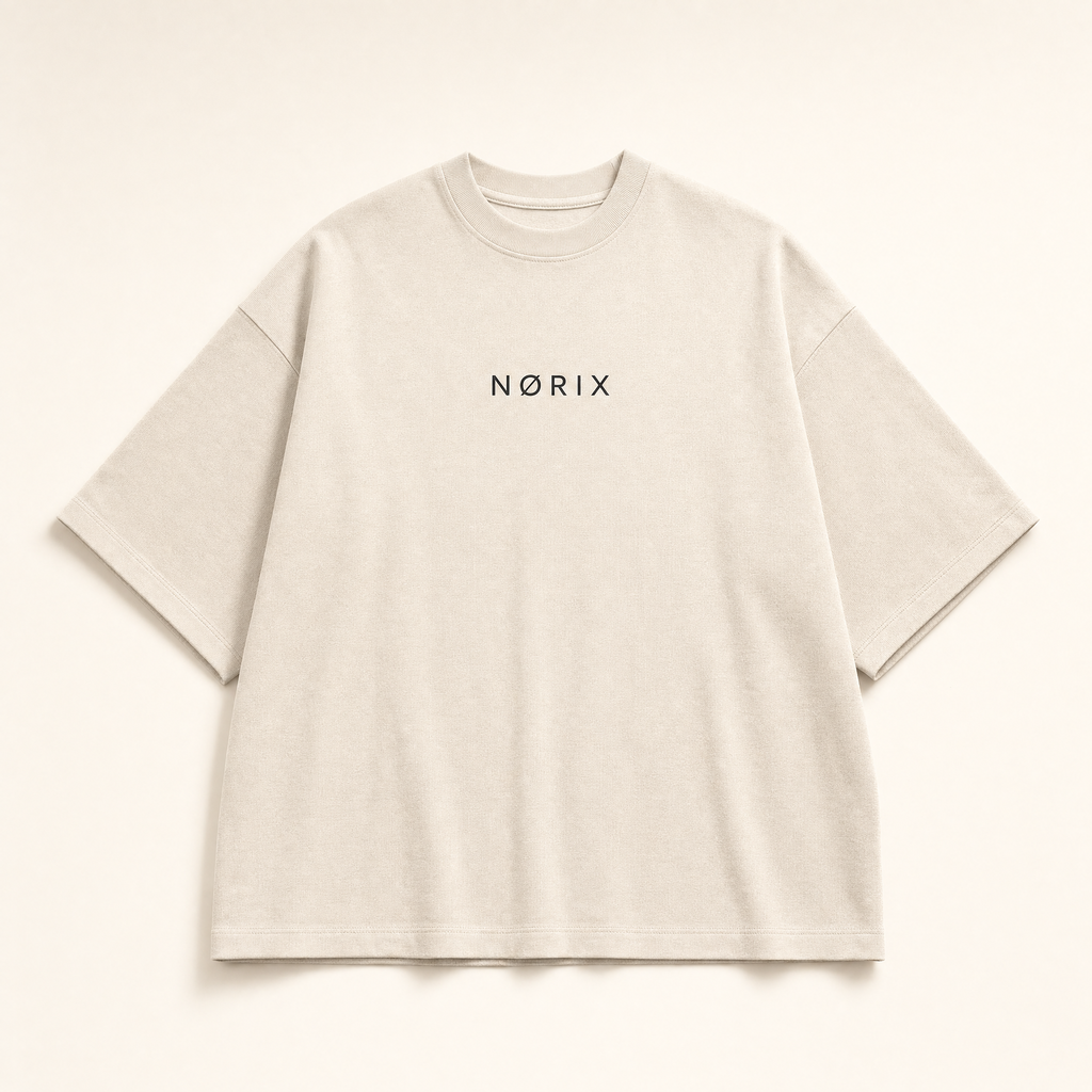 NORIX Concrete Sand oversized T-Shirt - front product view on an off-white background