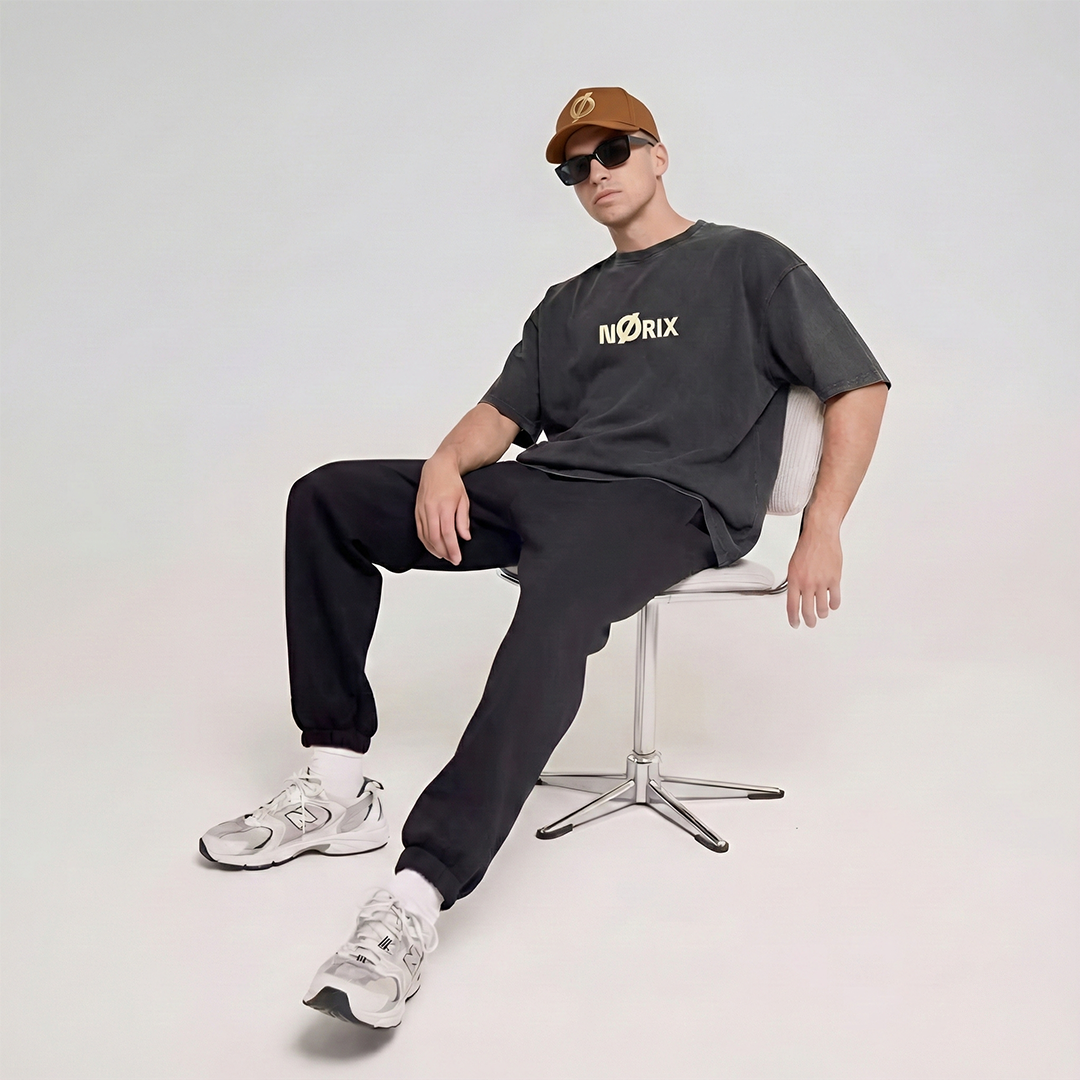 NØRIX Core Ø Oversized T-Shirt – Obsidian Void | Premium Cotton (Unisex)