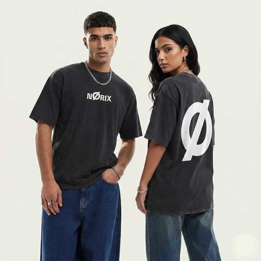 NØRIX Core Ø Oversized T-Shirt – Obsidian Void | Premium Cotton (Unisex)