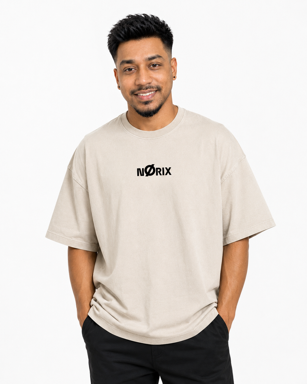 NØRIX Core Ø Oversized T-Shirt – Concrete Sand | 230 GSM Premium Cotton (Unisex)
