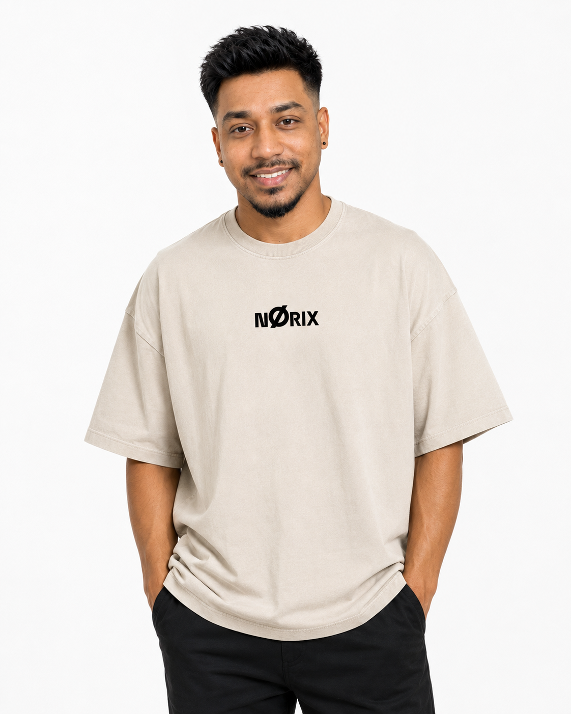 NØRIX Core Ø Oversized T-Shirt – Concrete Sand | 230 GSM Premium Cotton (Unisex)