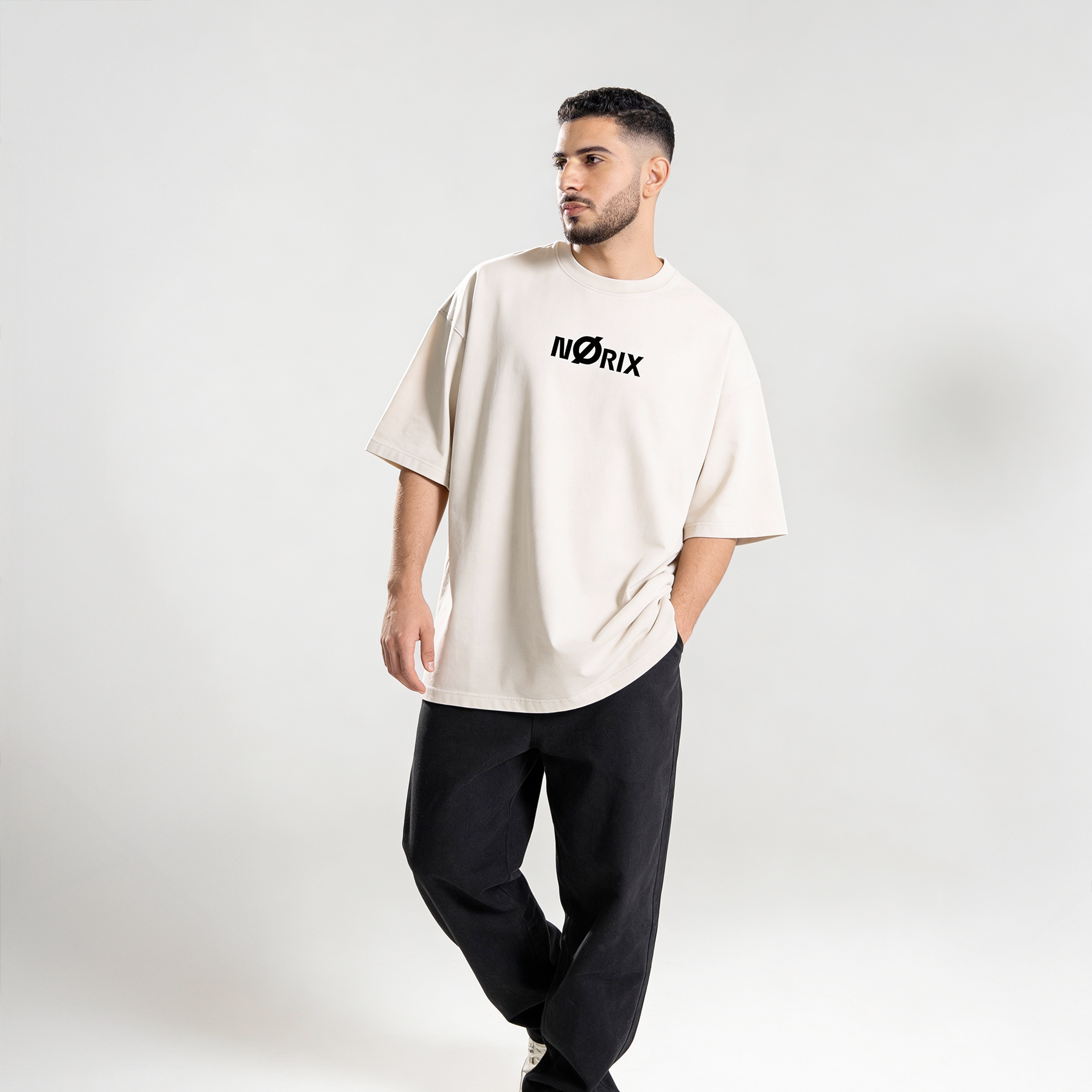 NØRIX Core Ø Oversized T-Shirt – Concrete Sand | Premium Cotton (Unisex)